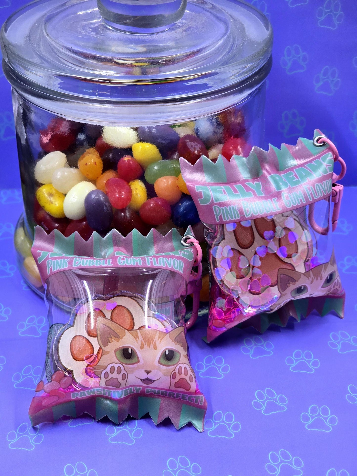 Candy Bag Shaker Charm Keychains - Cat Paw Charms - Cat Keychain - Acrylic Candy Keychain - Toe Beans 3" x 2.5"