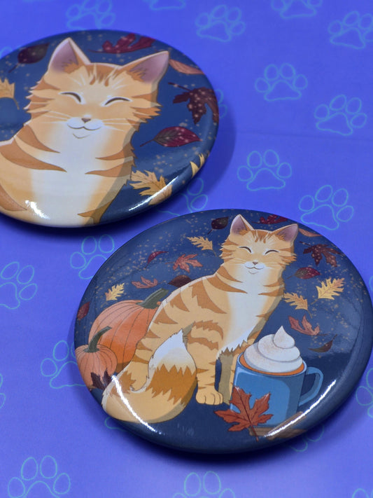 Pawmpkin Spice Button - Fall Pumpkin Spice Latte Pin - Cat Pinback Button - 2.25"