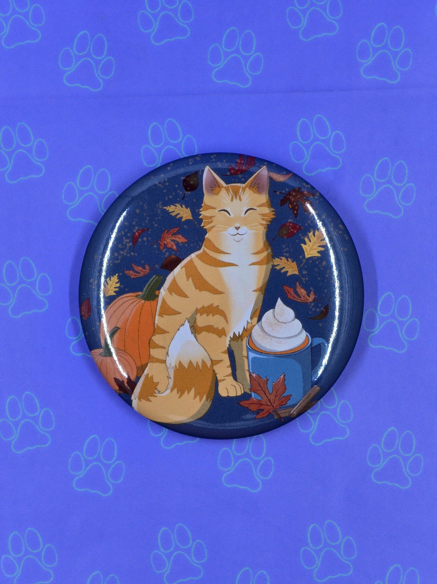 Pawmpkin Spice Button - Fall Pumpkin Spice Latte Pin - Cat Pinback Button - 2.25"