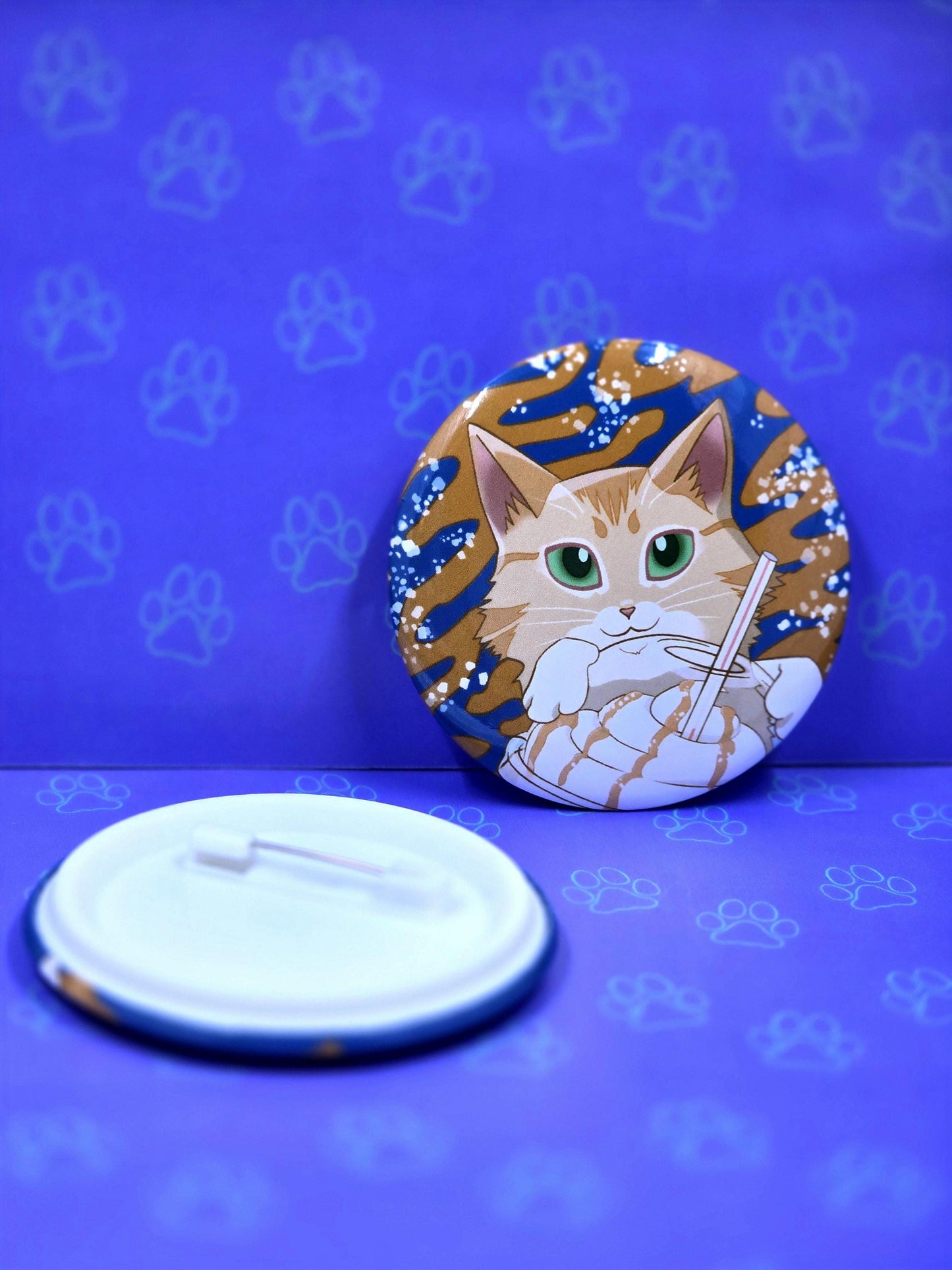 Salty Carameow Button - Cat Salted Caramel Latte Pin - Cat Pinback Button - 2.25"