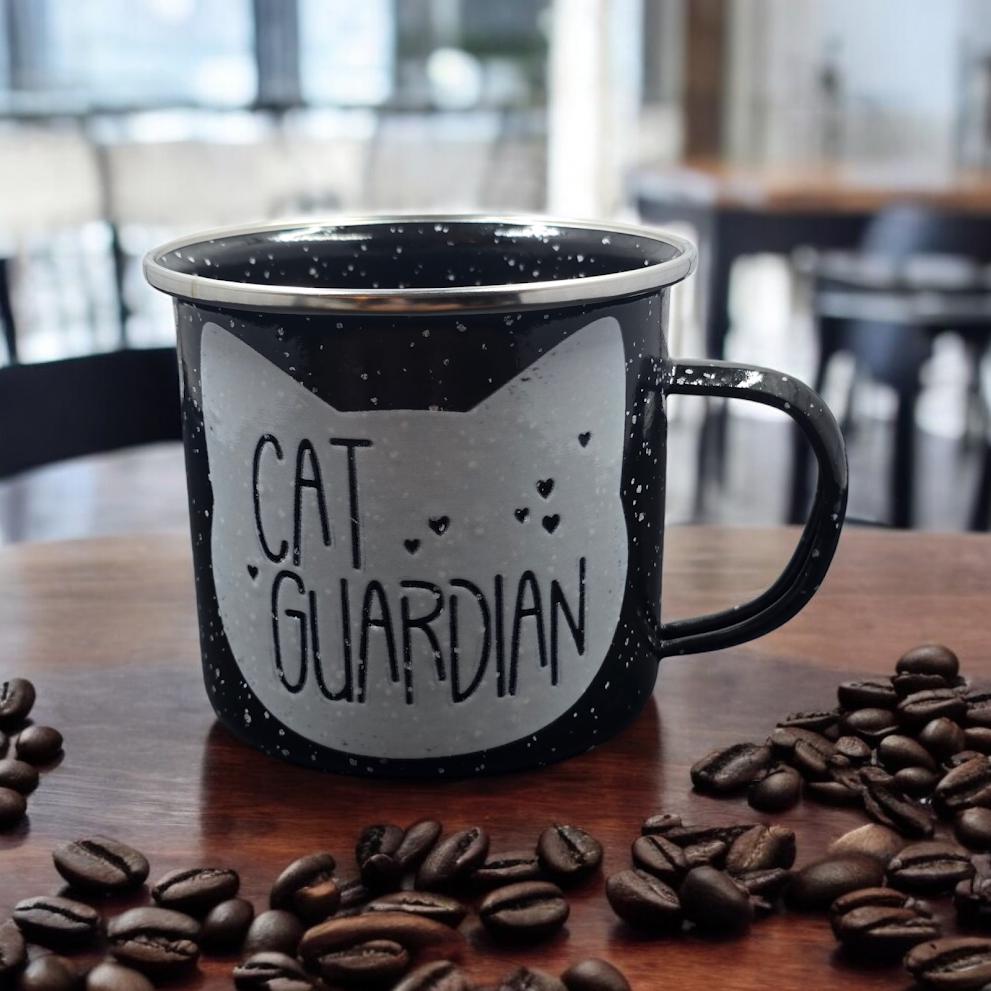 Cat-Mug-Enamel | Cat Mom - Cat Dad - Cat Guardian | Campfire Mug 12 oz.