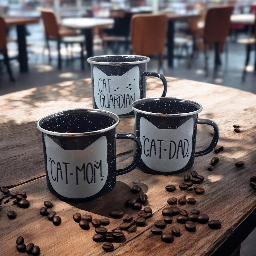 Cat-Mug-Enamel | Cat Mom - Cat Dad - Cat Guardian | Campfire Mug 12 oz.