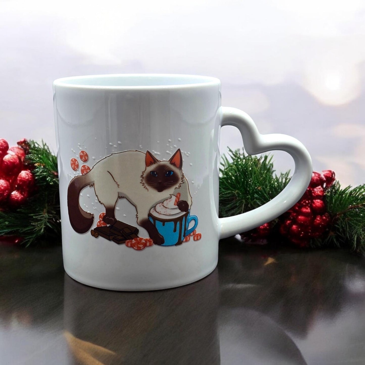 Cat-Mug-Ceramic | Pawpurrmint Meowcha Cat Mug | Heart Handle Mug 11 oz.