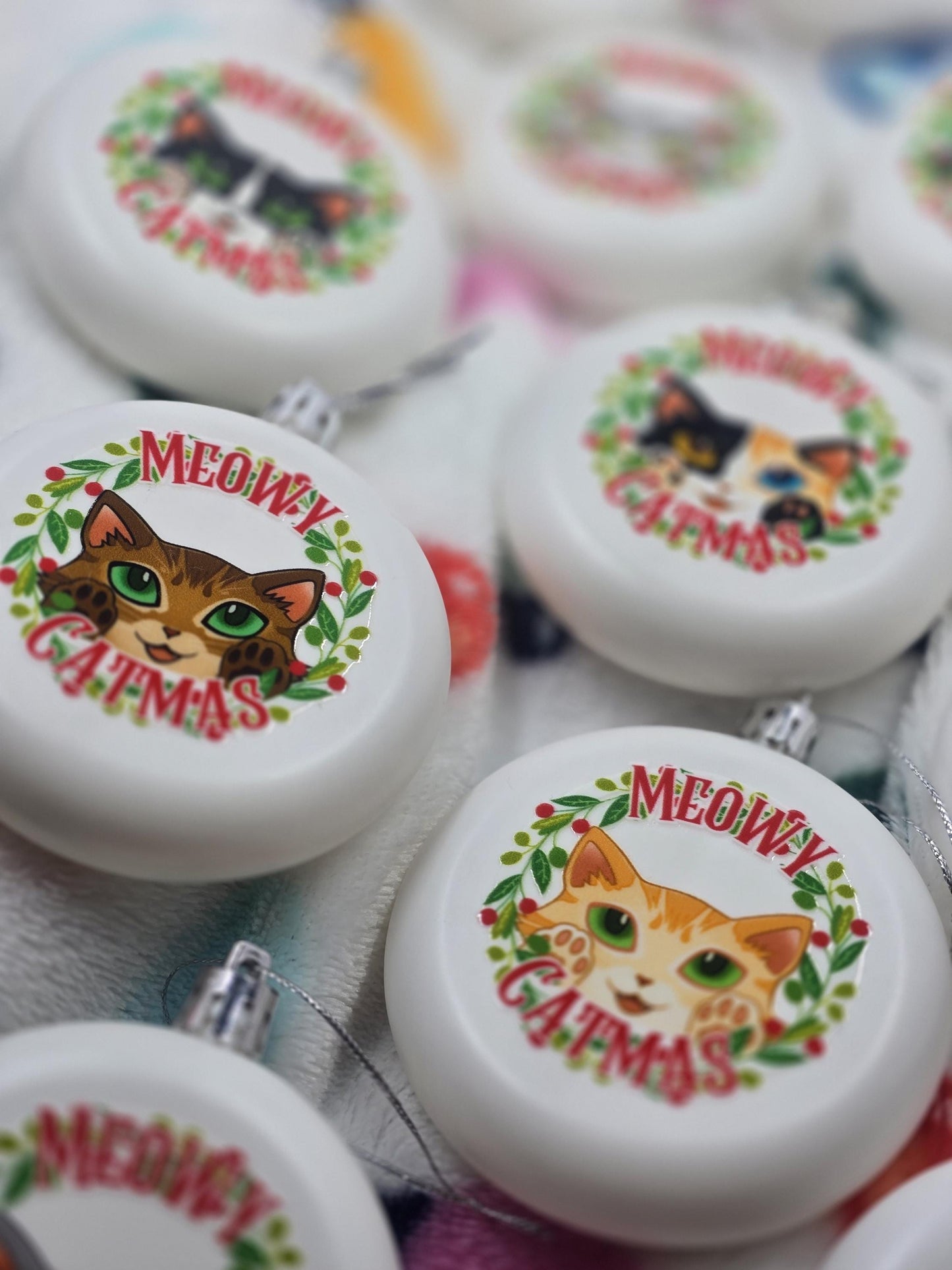 Cat Christmas Ornaments - Holiday Decorations - Meowy Catmas Ornaments 3.15"