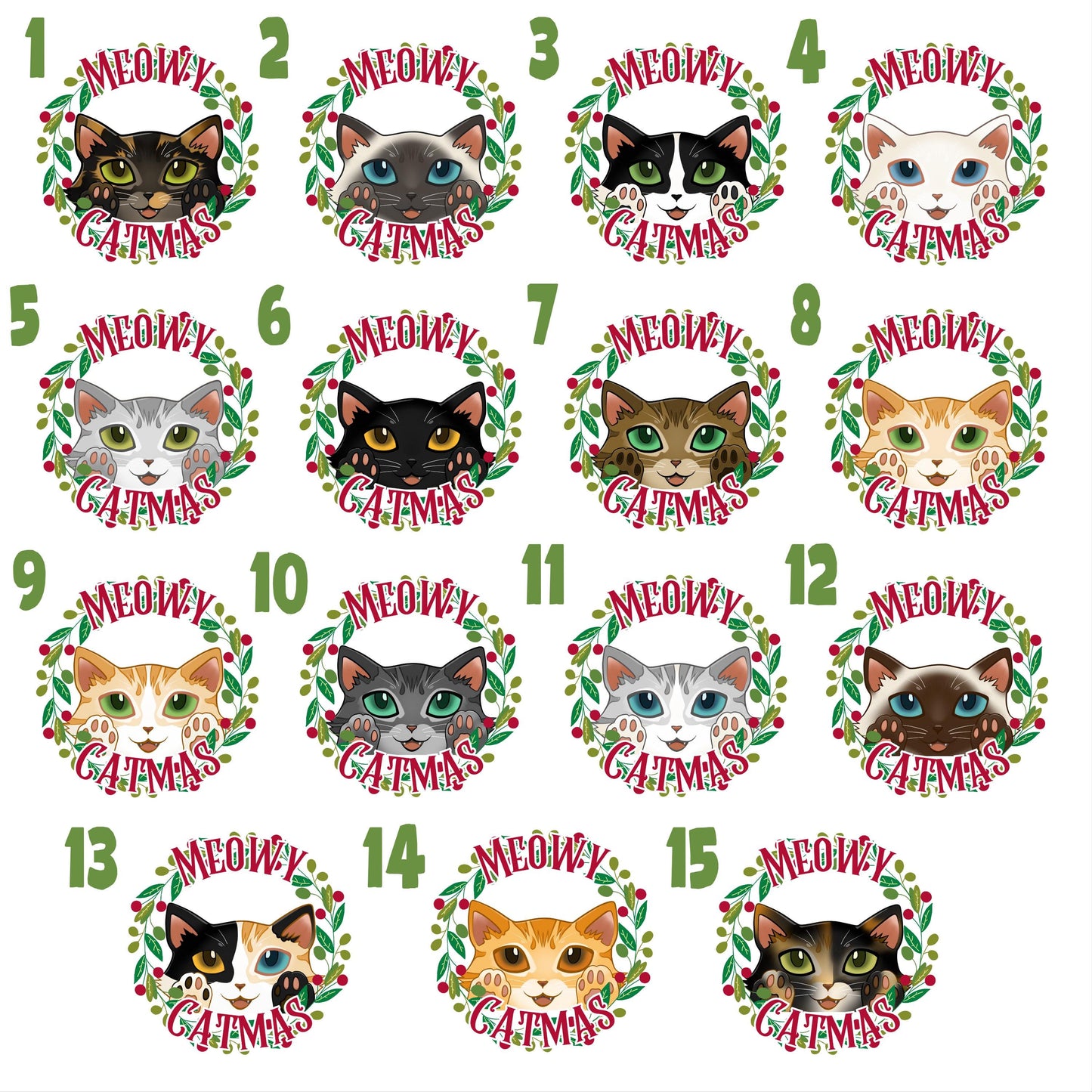 Cat Christmas Ornaments - Holiday Decorations - Meowy Catmas Ornaments 3.15"