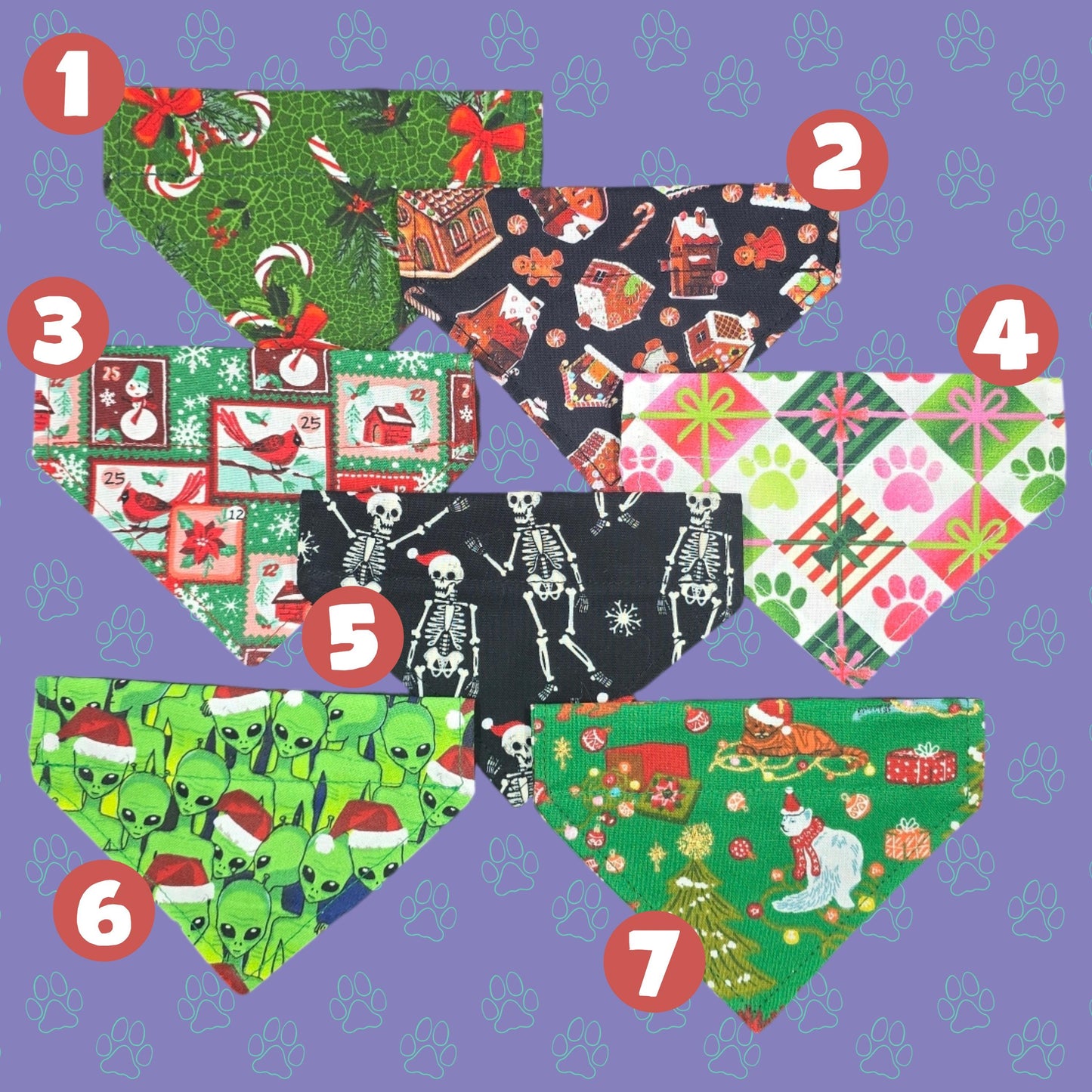 Cat Collars with Bandanas - Holiday Themed Cat Accessories -  Breakaway Cat Collar with Hand Sewn Bandana - Christmas Collar -
