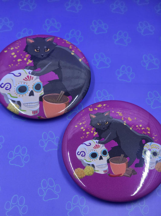 Dia de los Meowtos Cat Buttons - Dia de los Muertos Pin - Cat Pinback Button - 2.25"