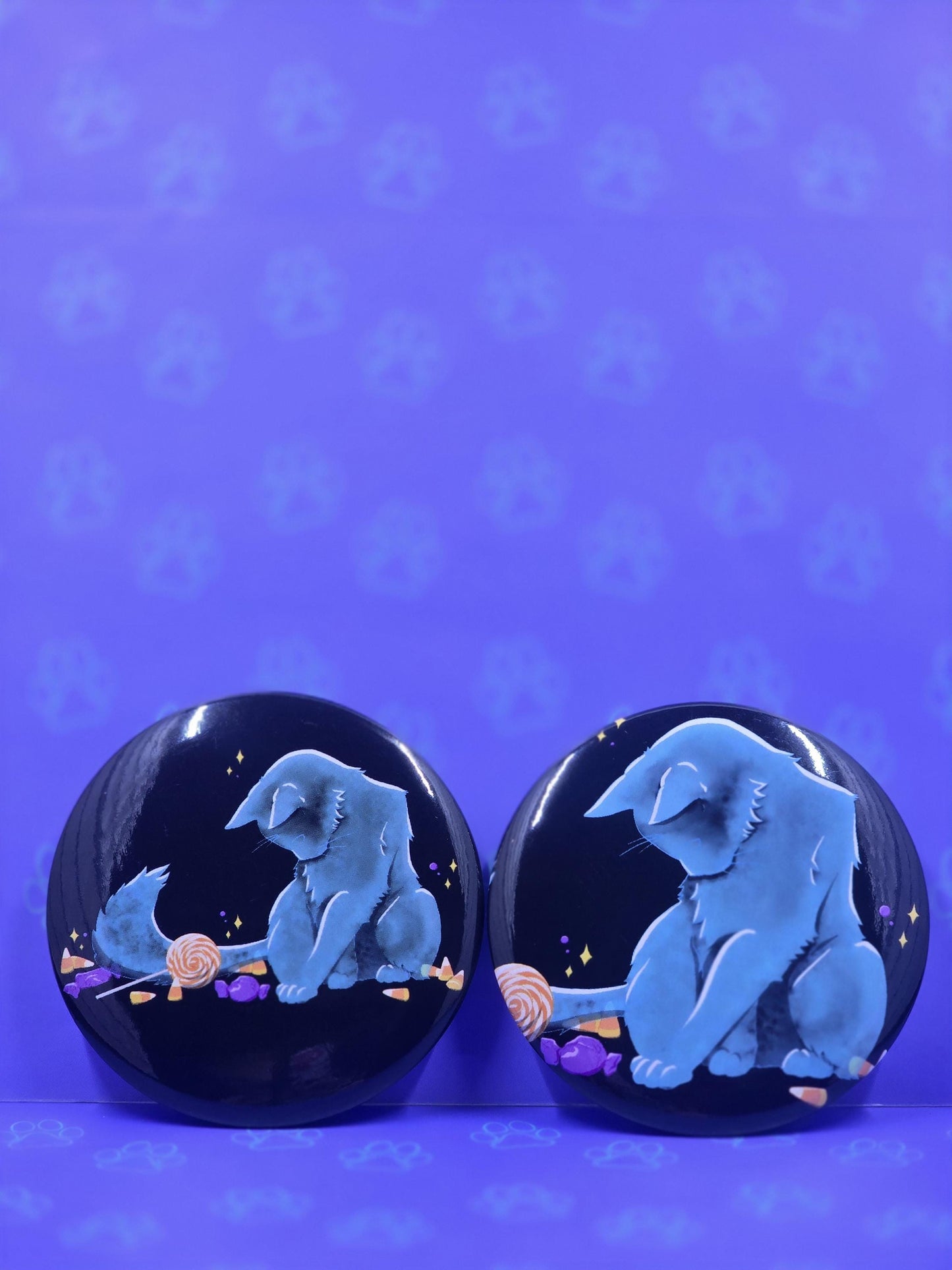Trick Purr Treat Cat Buttons - Halloween Pin - Cat Pinback Button - 2.25"
