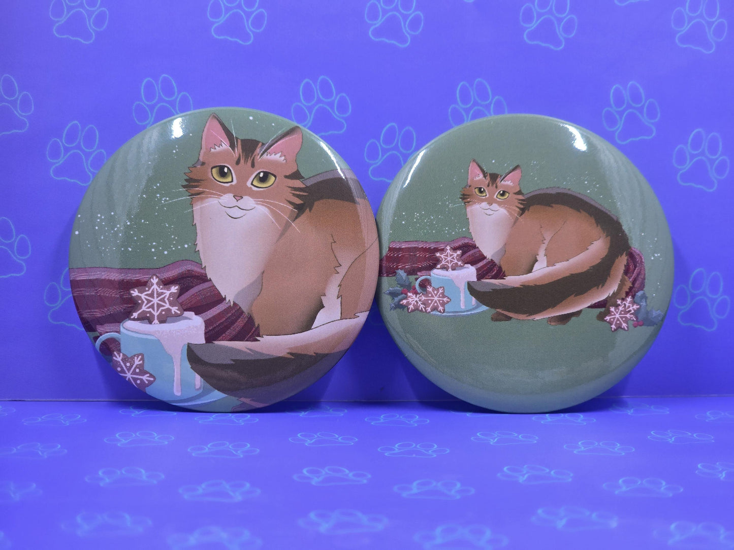 Meowliday Buttons - Holiday Christmas Pin - Cat Pinback Button - 2.25"