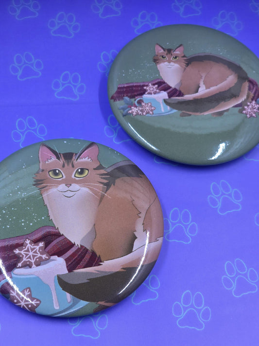 Meowliday Buttons - Holiday Christmas Pin - Cat Pinback Button - 2.25"