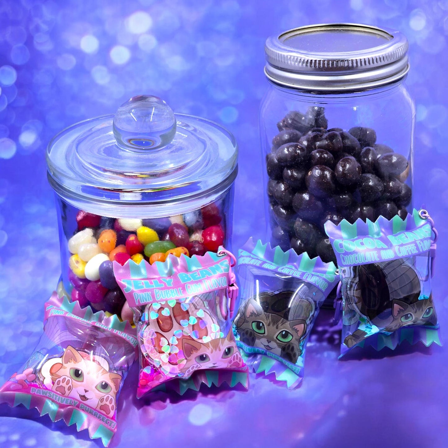 Candy Bag Shaker Charm Keychains - Cat Paw Charms - Cat Keychain - Acrylic Candy Keychain - Toe Beans 3" x 2.5"