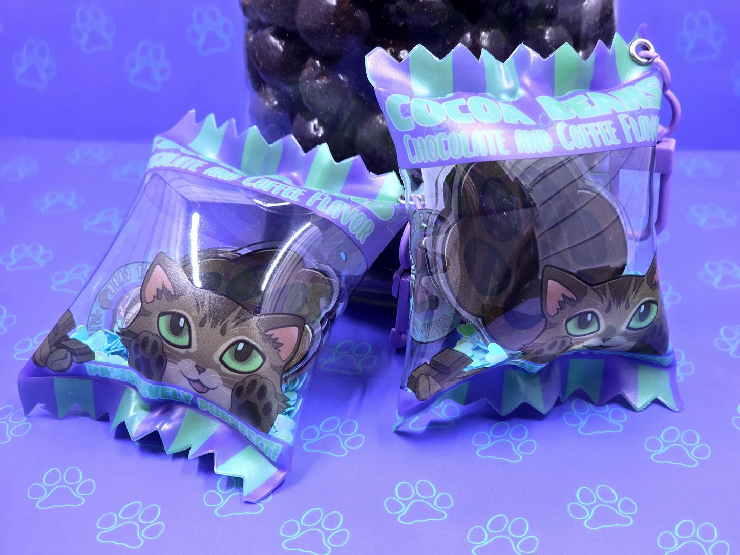Candy Bag Shaker Charm Keychains - Cat Paw Charms - Cat Keychain - Acrylic Candy Keychain - Toe Beans 3" x 2.5"