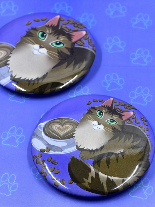 Toe Beans Catpurrccino Button - Cat Coffee Cappuccino Pin - Cat Pinback Button - 2.25"