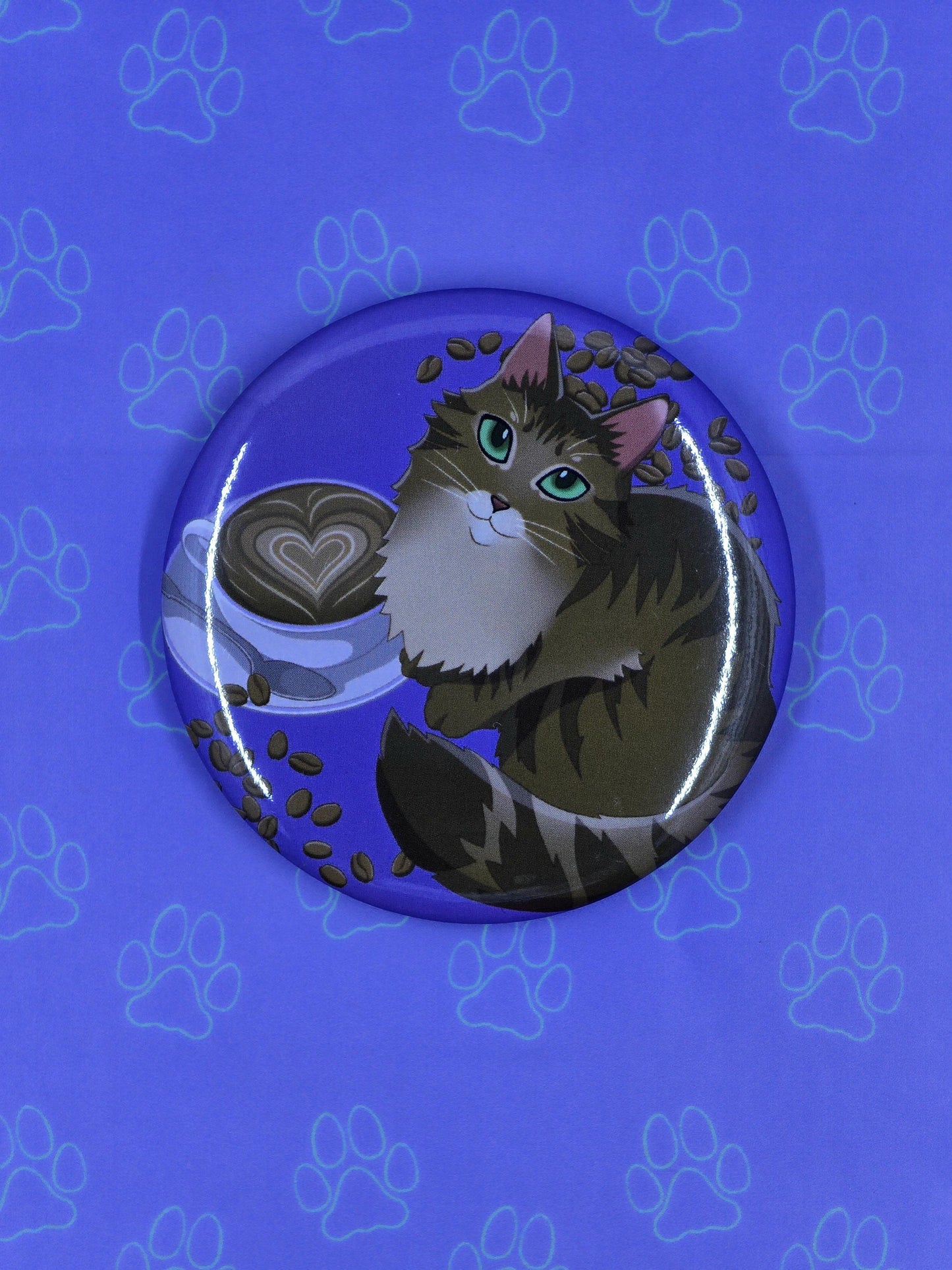 Toe Beans Catpurrccino Button - Cat Coffee Cappuccino Pin - Cat Pinback Button - 2.25"