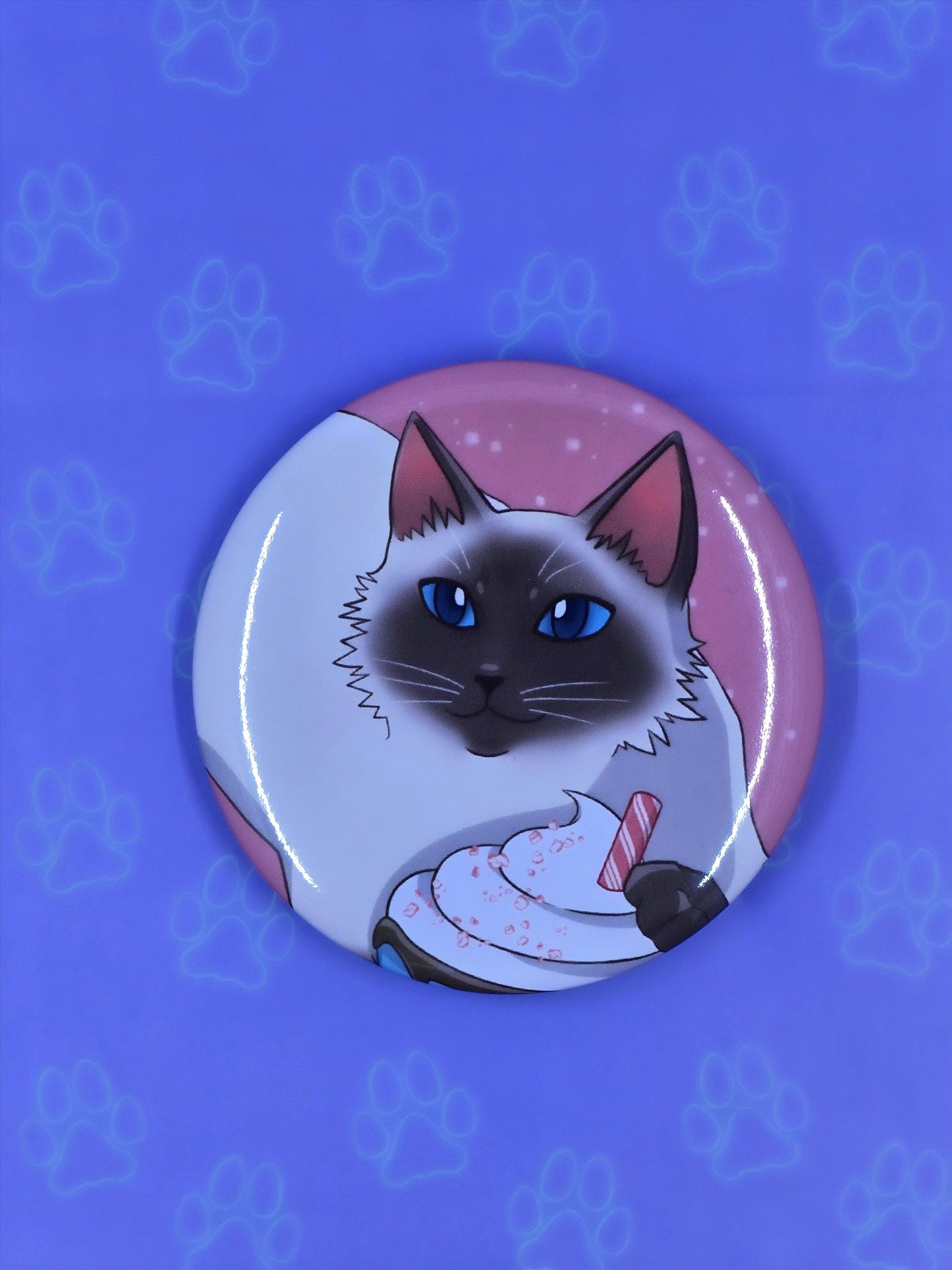 Pawpurrmint Button - Peppermint Mocha Pin - Cat Pinback Button - 2.25"
