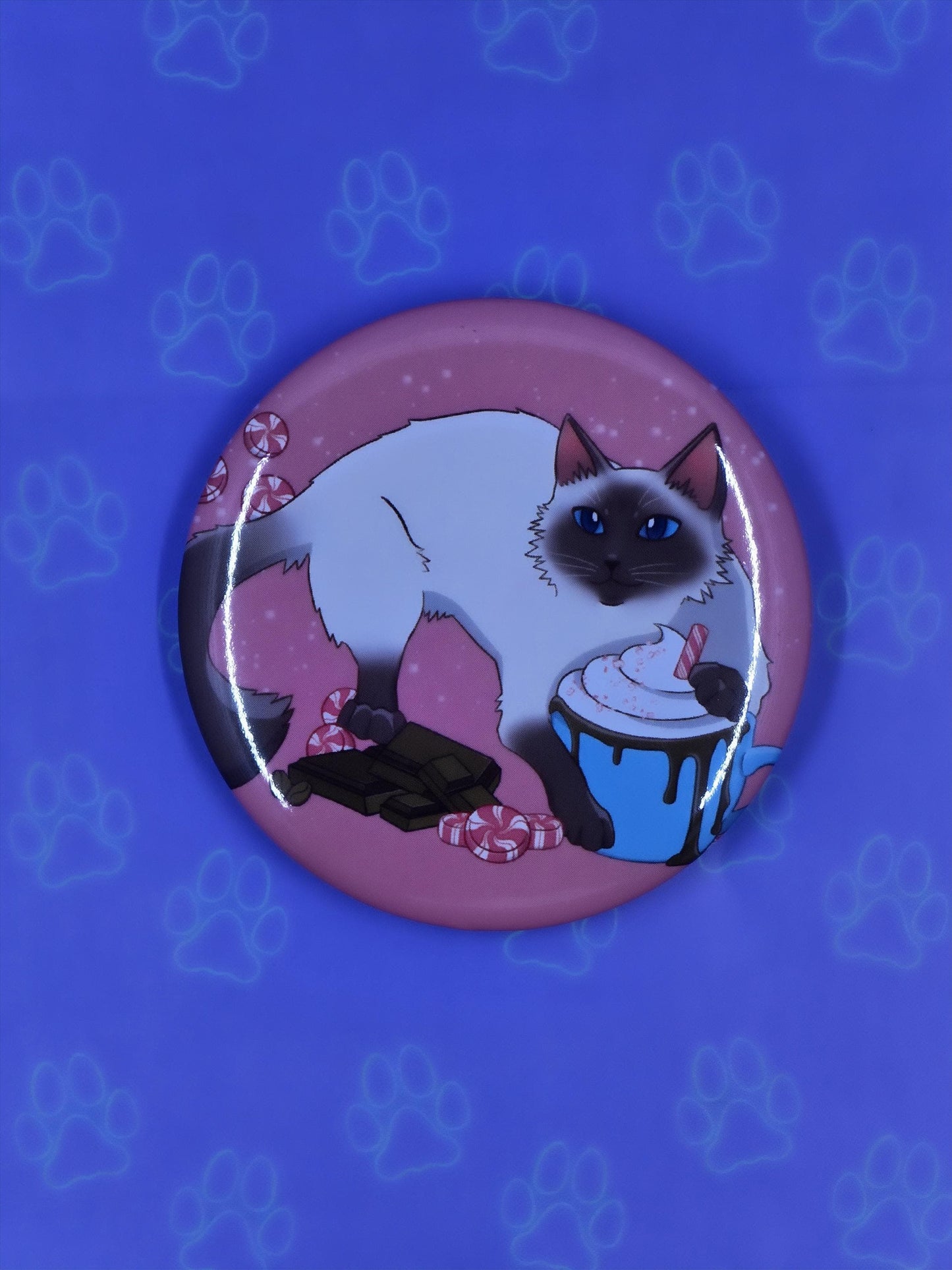Pawpurrmint Button - Peppermint Mocha Pin - Cat Pinback Button - 2.25"