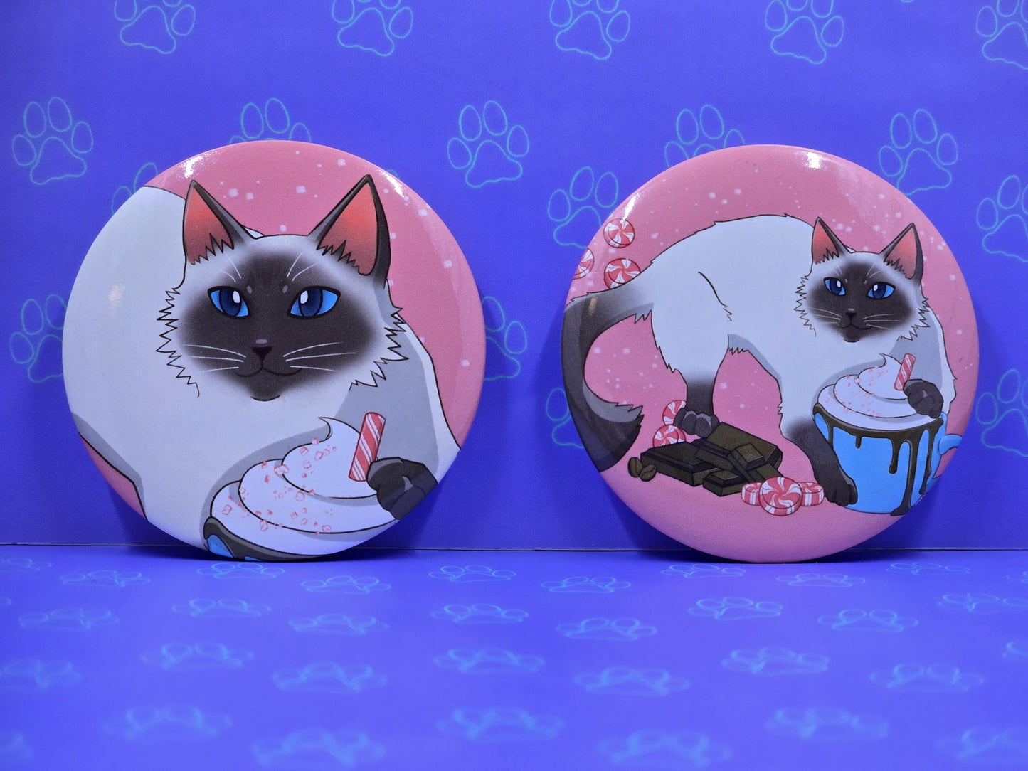 Pawpurrmint Button - Peppermint Mocha Pin - Cat Pinback Button - 2.25"
