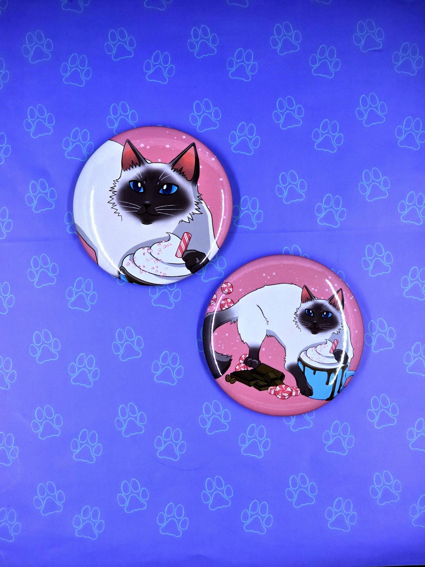 Pawpurrmint Button - Peppermint Mocha Pin - Cat Pinback Button - 2.25"