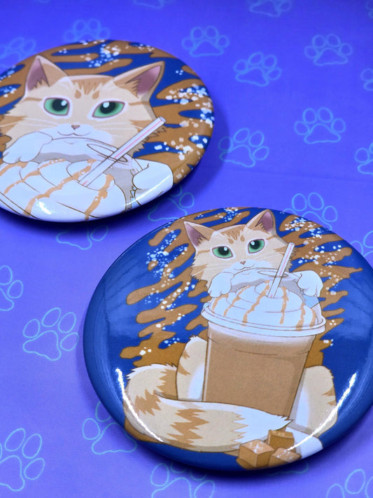 Salty Carameow Button - Cat Salted Caramel Latte Pin - Cat Pinback Button - 2.25"