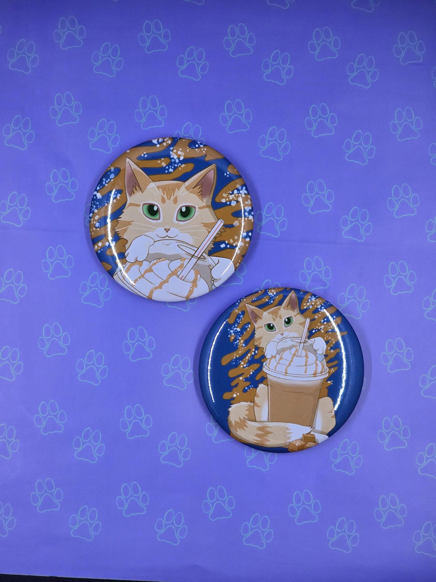 Salty Carameow Button - Cat Salted Caramel Latte Pin - Cat Pinback Button - 2.25"