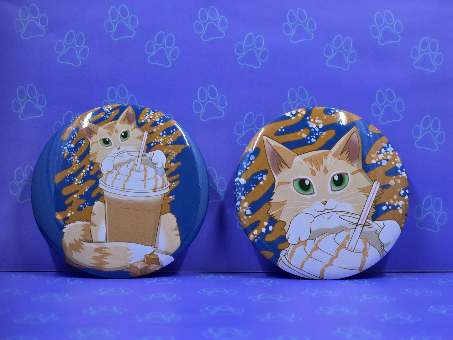 Salty Carameow Button - Cat Salted Caramel Latte Pin - Cat Pinback Button - 2.25"