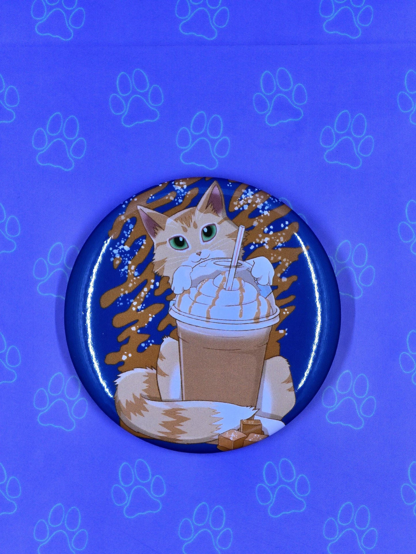 Salty Carameow Button - Cat Salted Caramel Latte Pin - Cat Pinback Button - 2.25"