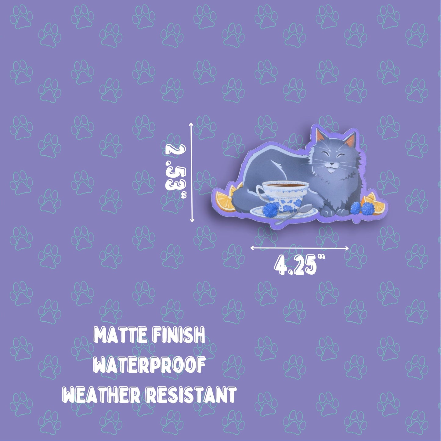 Cat-Cute-Matte Purrl Grey Cat Sticker |Matte Sticker| 4.25"x2.53"