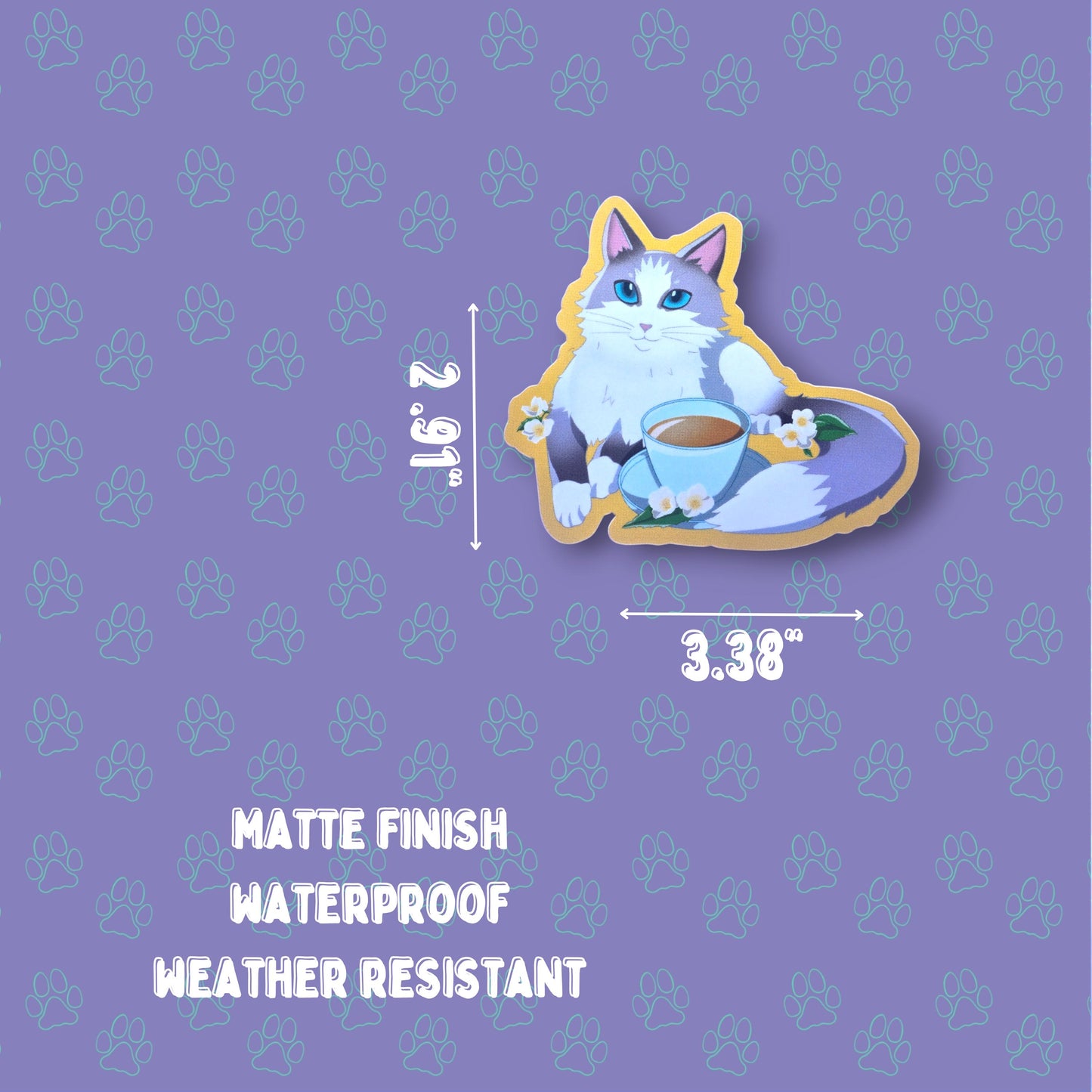 Cat-Cute-Matte Purrl Grey Cat Sticker |Matte Sticker| 3.38"x2.91"
