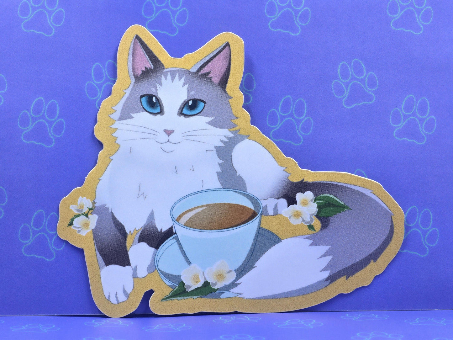Cat-Cute-Matte Purrl Grey Cat Sticker |Matte Sticker| 3.38"x2.91"