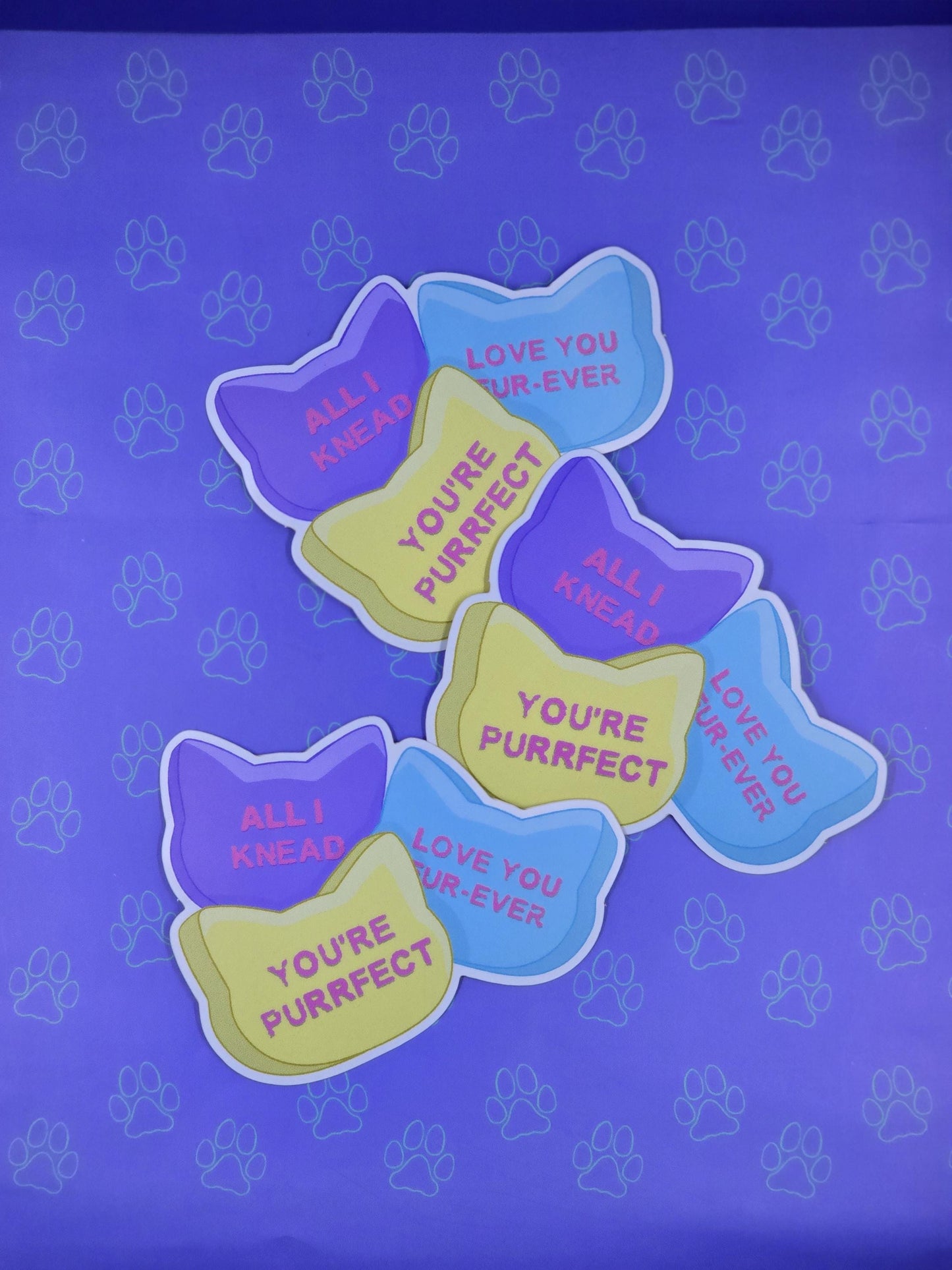 Cat-Cute-Matte Conversation Hearts Cat Candy Sticker |Matte Sticker| 3"x2.39"