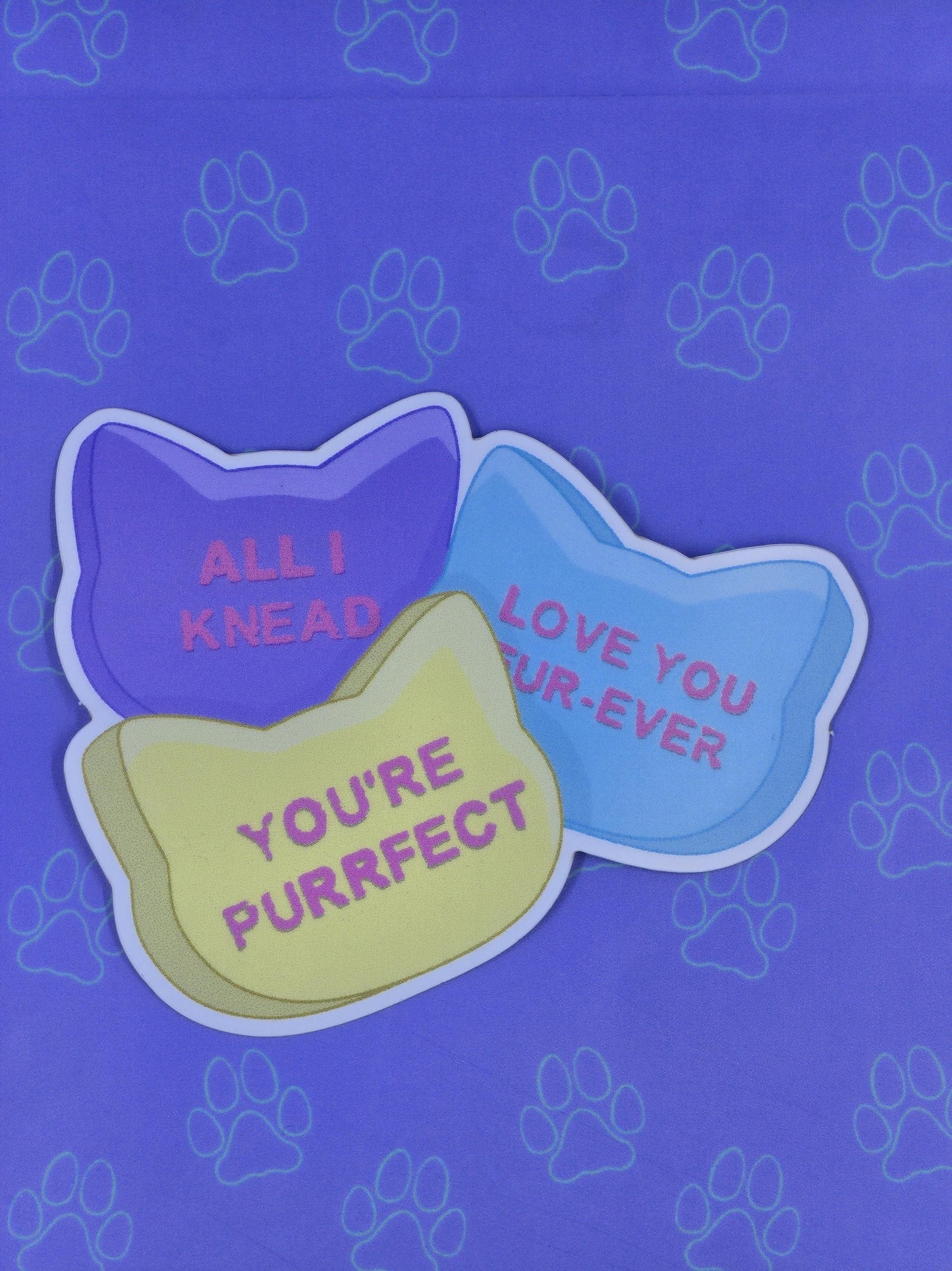 Cat-Cute-Matte Conversation Hearts Cat Candy Sticker |Matte Sticker| 3"x2.39"