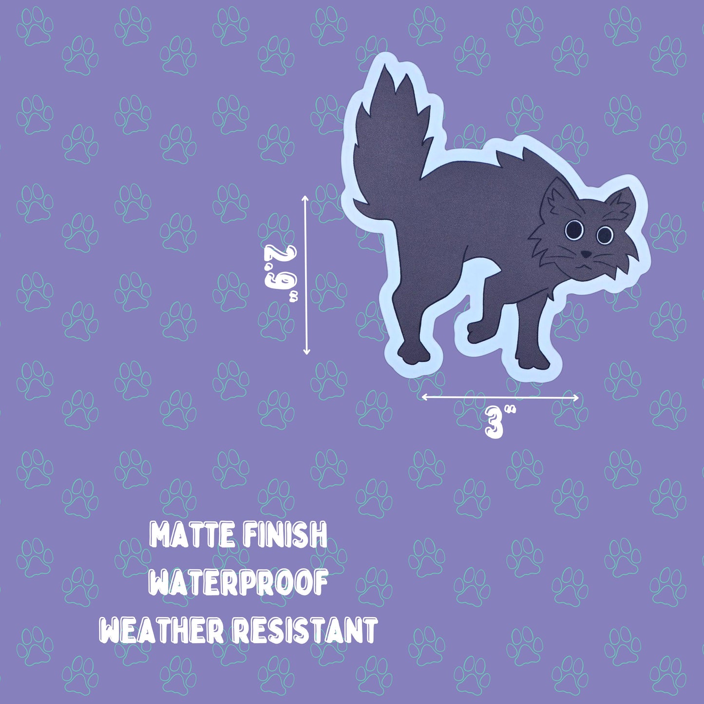 Cute-Matte Frightened Kitty - Arched Spooked Cat Sticker |Matte Sticker| 3"x2.9"