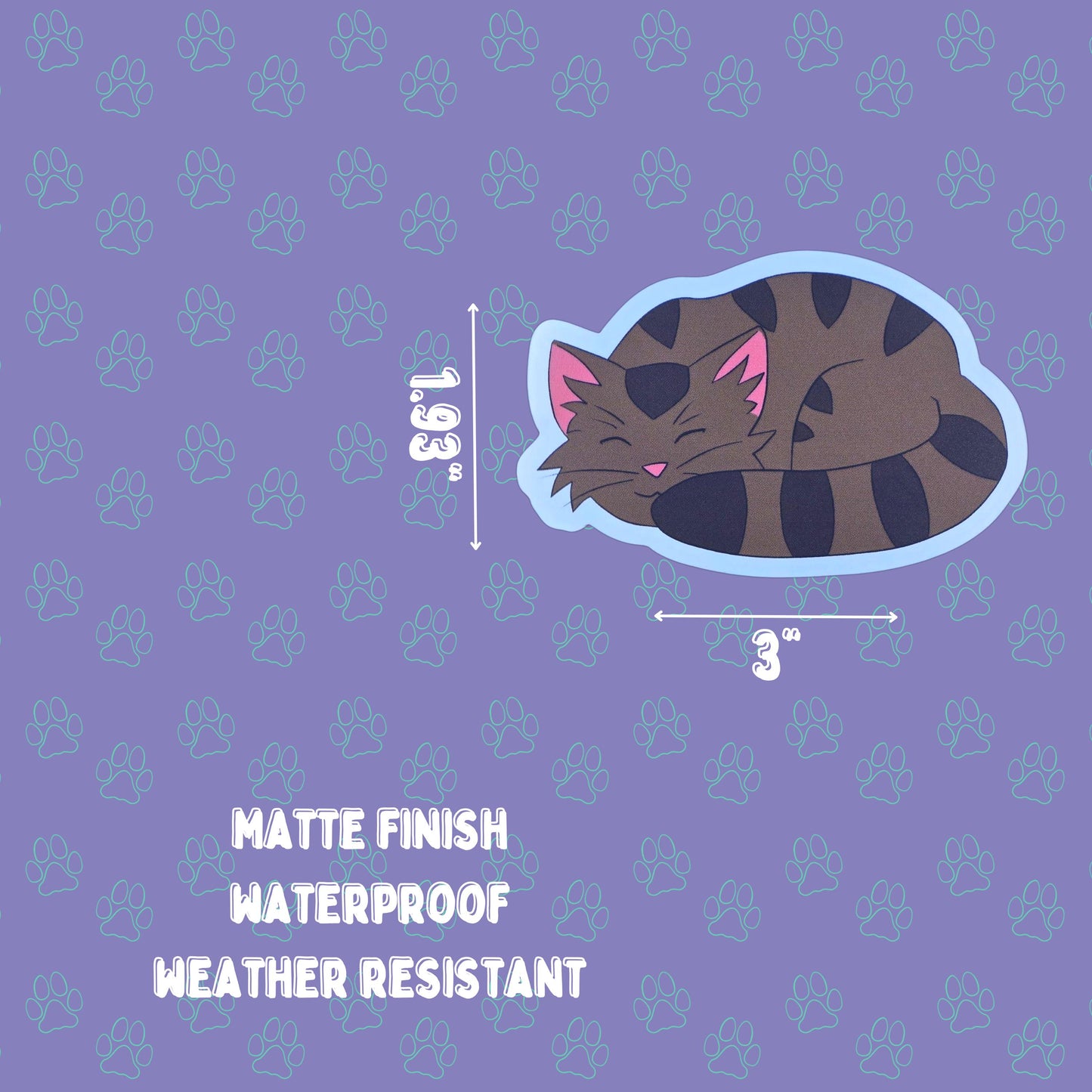Cute-Matte Eepy Kitty - Sleeping Cat Sticker |Matte Sticker| 3"x1.93"