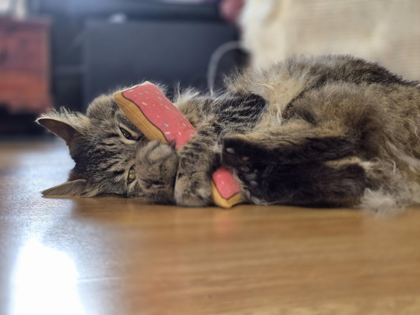 Catnip Filled Kick Stick - 1 Long John Doughnut Cat Toy 2.5" x 6.5"