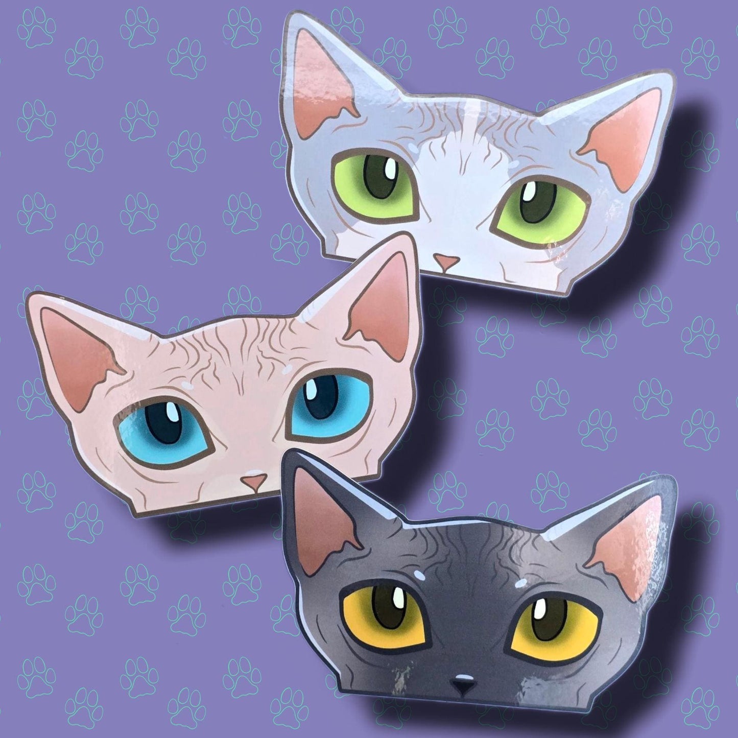 Cat-Window-Peeker Sphynx Cat Peeking Sticker |Cat Face| 4.65"x2.84"