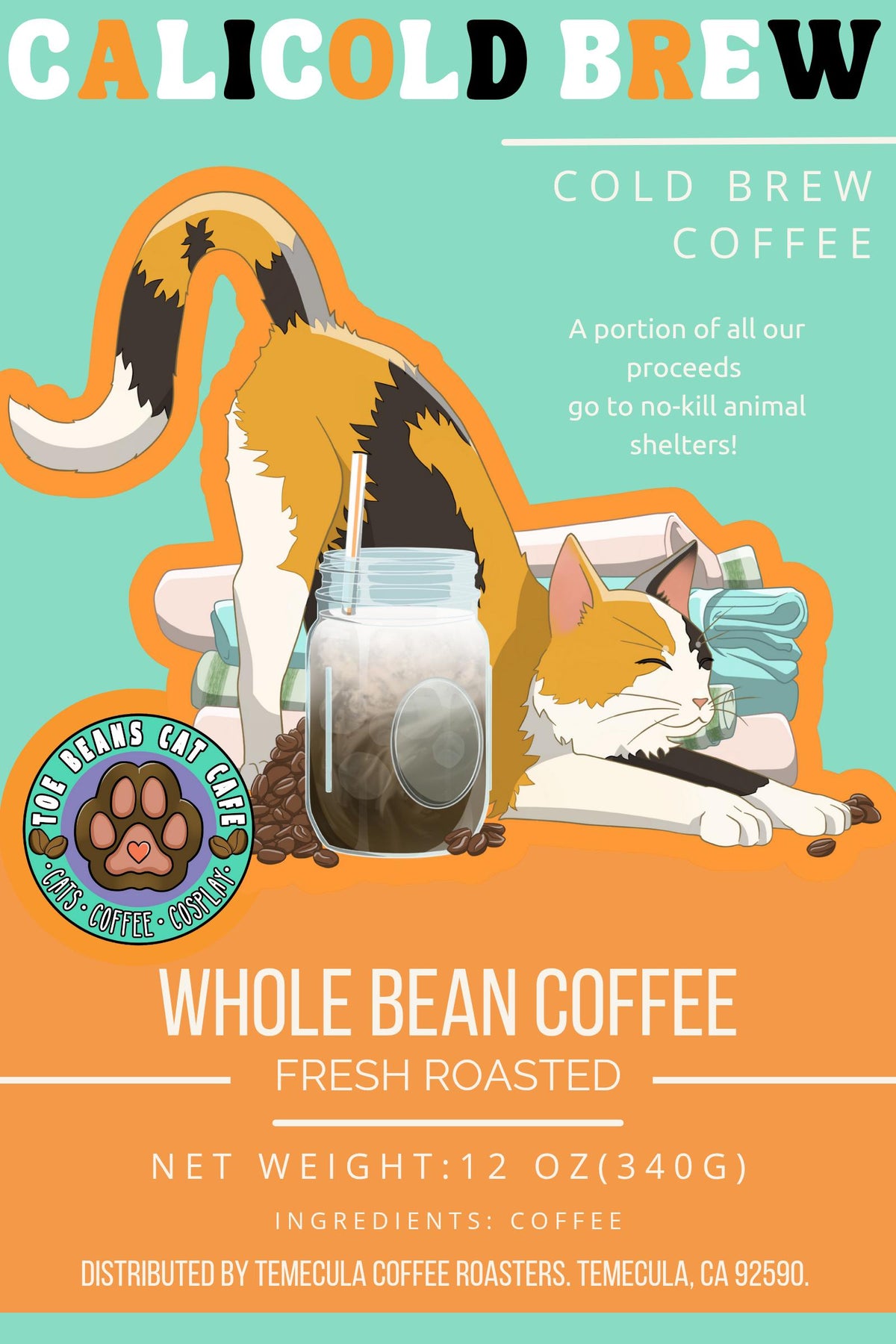 Calicold Brew Coffee Whole Bean Cold Brew - Nitro - Medium Roast Single Origin Coffee 12 oz.