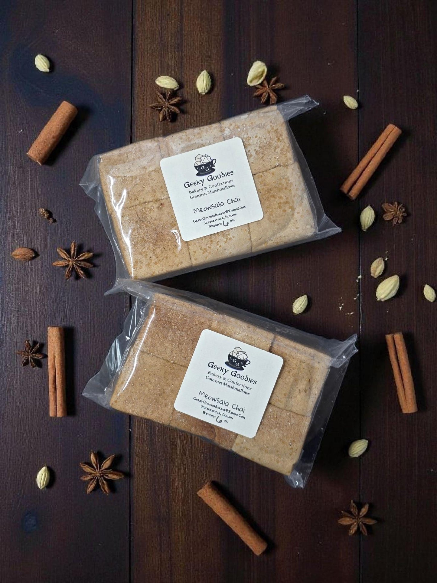 Meowsala Chai Marshmallows - 6 Pack Masala Chai Tea Marshmallow - Gourmet Tea Infused Marshmallows