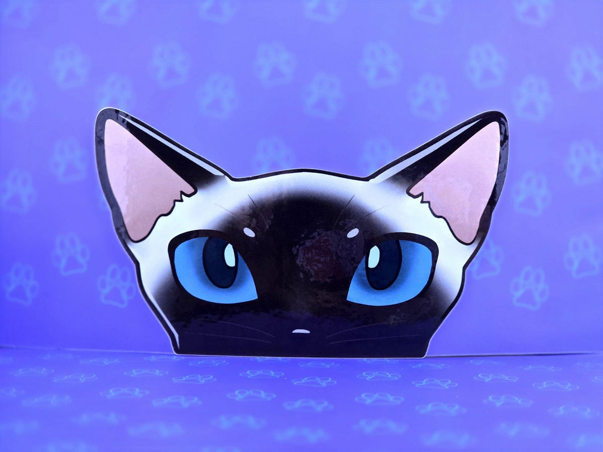 Cat-Window-Peeker Siamese Cat Peeking Sticker |Cat Face| 4.77"x2.84"