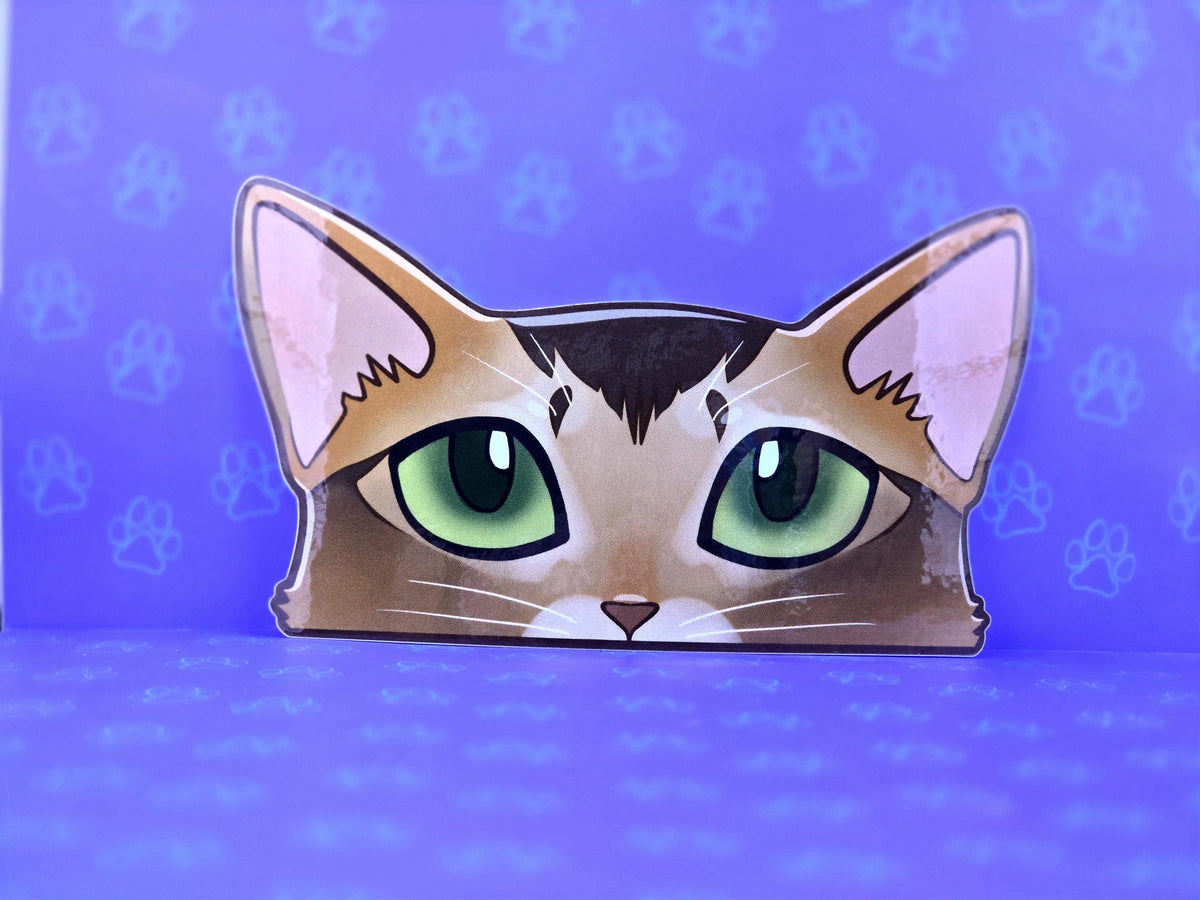 Cat-Window-Peeker Abyssinian Cat Peeking Sticker |Cat Face| 5.03 " x 2.84 "