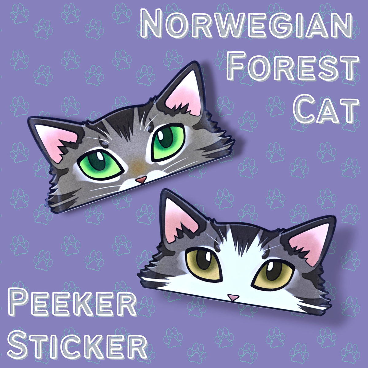 Cat-Window-Peeker Norwegian Forest Cat Cat Peeking Sticker |Cat Face| 4.65"x2.84"