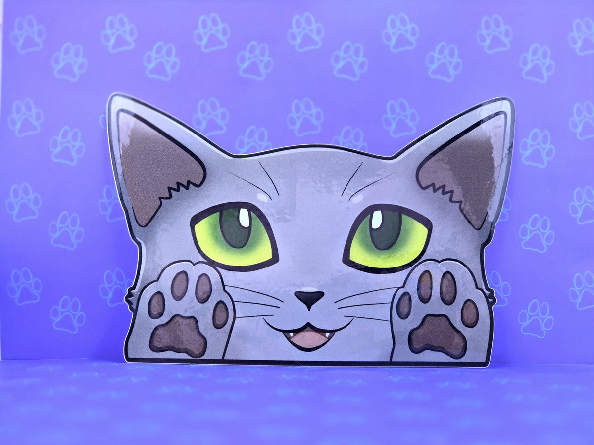 Cat-Window-Peeker Russian Blue Cat Peeking Sticker |Cat Face| 5.24"x3.5"