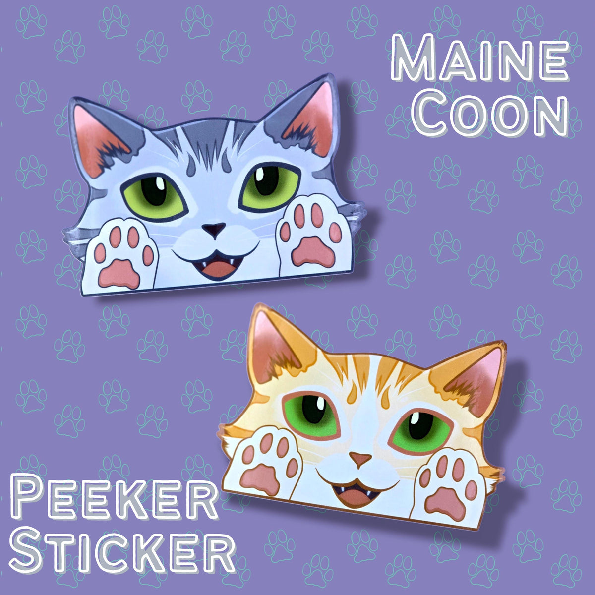 Cat-Window-Peeker Maine Coon Cat Peeking Sticker |Cat Face| 5.45 " x 3.59 "