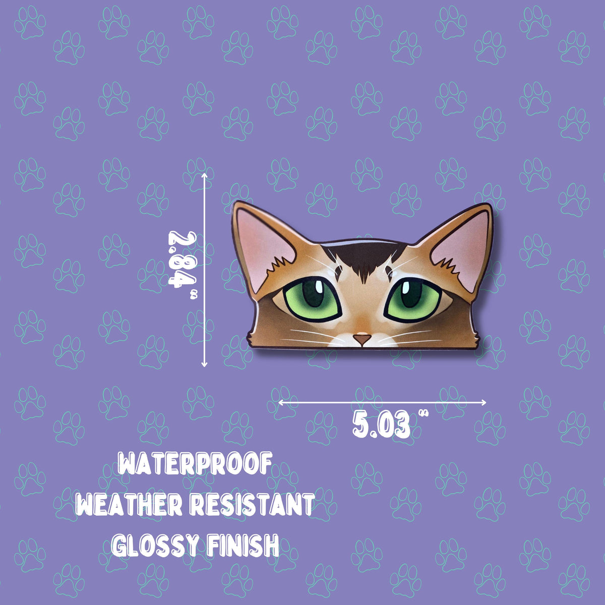 Cat-Window-Peeker Abyssinian Cat Peeking Sticker |Cat Face| 5.03 " x 2.84 "