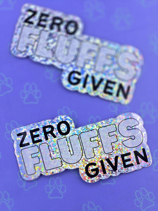 Cat-Cute-Glitter Zero Fluffs Given |Glitter Sticker| 3"x1.65"
