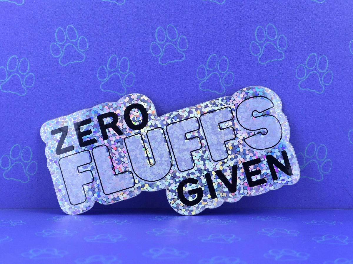 Cat-Cute-Glitter Zero Fluffs Given |Glitter Sticker| 3"x1.65"