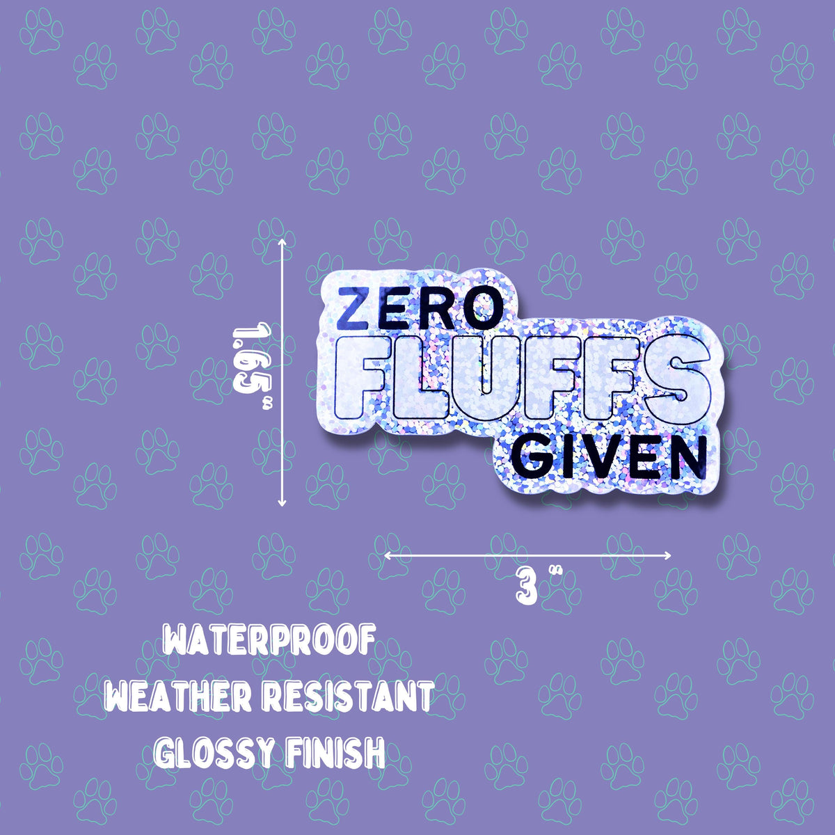 Cat-Cute-Glitter Zero Fluffs Given |Glitter Sticker| 3"x1.65"