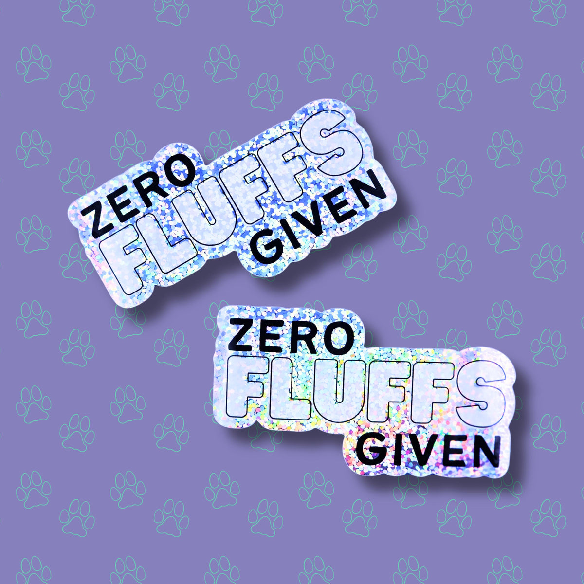 Cat-Cute-Glitter Zero Fluffs Given |Glitter Sticker| 3"x1.65"