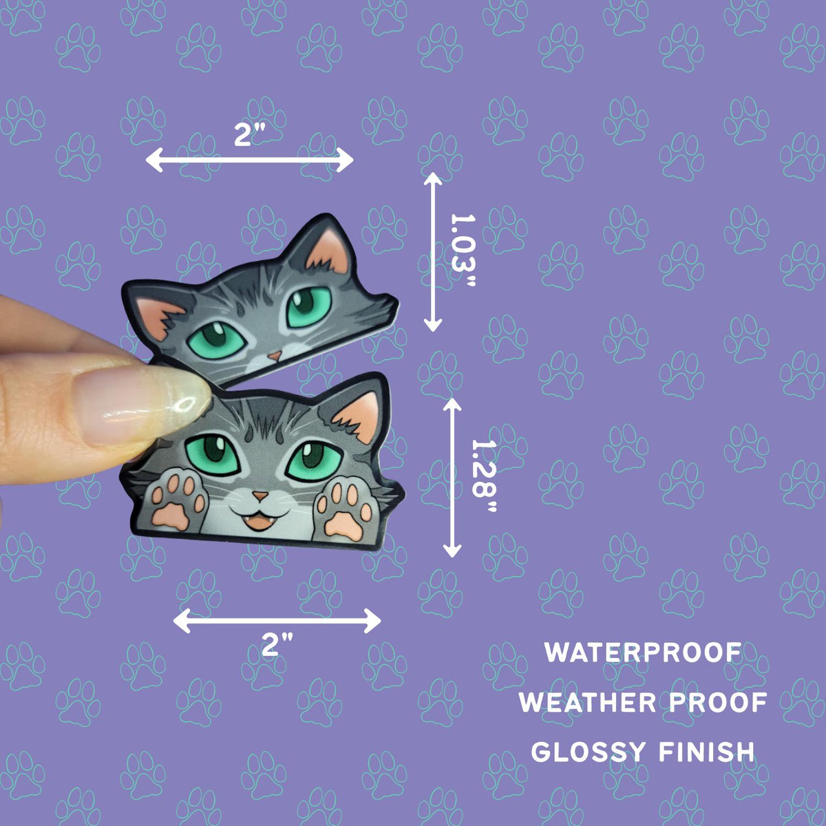 Cat-Mini-Peekers Cat Peeking Stickers |Cat Face and Paws| 2"x1.05"-2"x1.30"