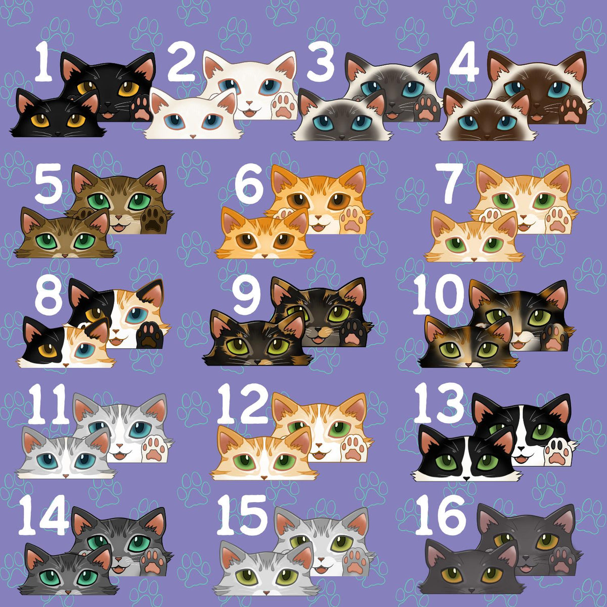 Cat-Mini-Peekers Cat Peeking Stickers |Cat Face and Paws| 2"x1.05"-2"x1.30"