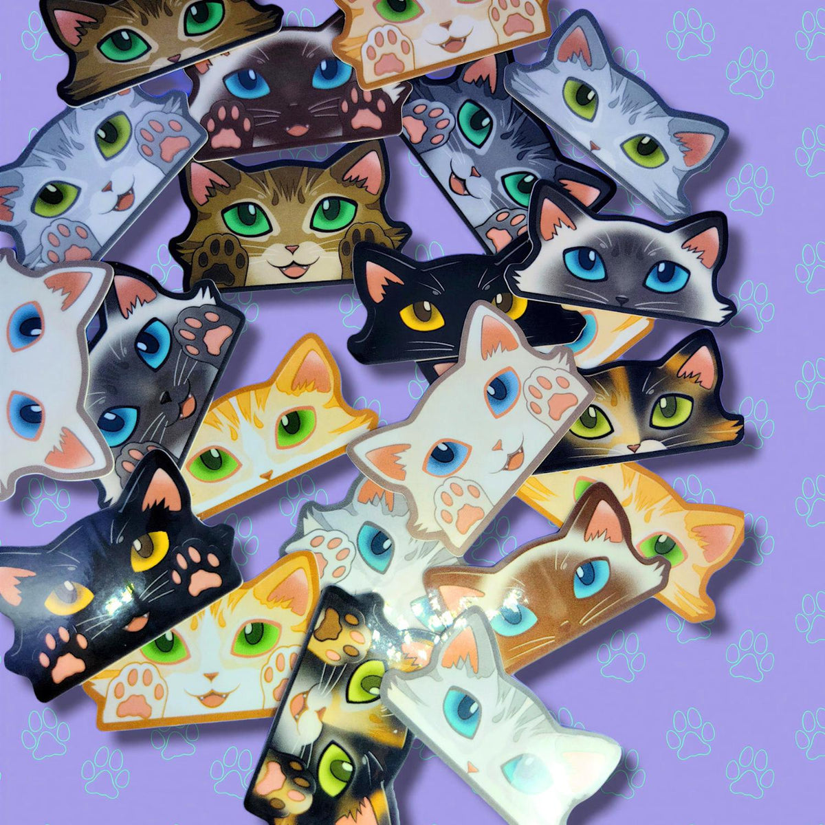 Cat-Mini-Peekers Cat Peeking Stickers |Cat Face and Paws| 2"x1.05"-2"x1.30"